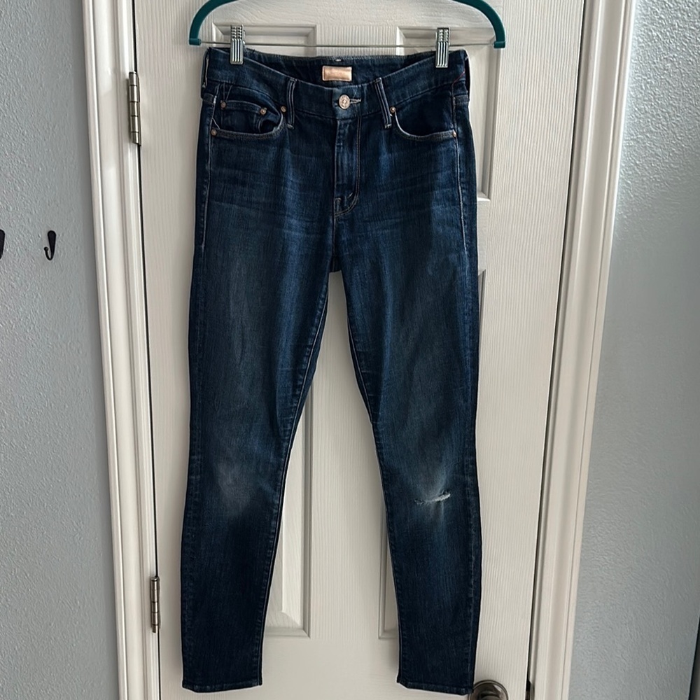 MOTHER Looker High Waisted Distressed Skinny Leg Denim Dark Wash Women’s 26